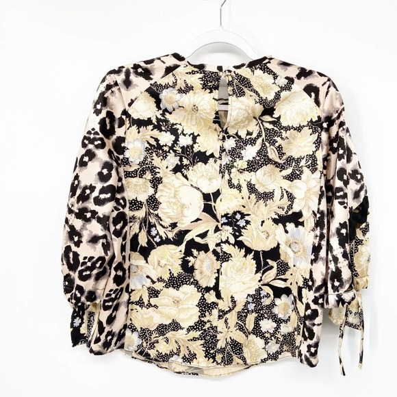 Rebecca Taylor Floral Contrast Silk Tie Blouse - Picture 7 of 7